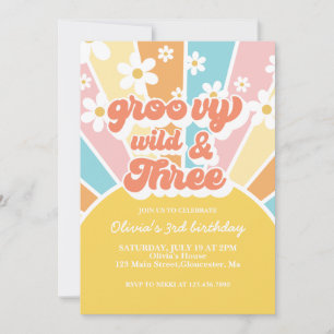 Groovy Wild Three Retro Sunshine Rainbow Prästkrag Inbjudningar
