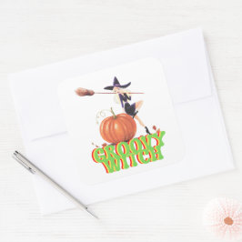 GROOVY WITCH Lustig Halloween-häxor Fyrkantigt Klistermärke