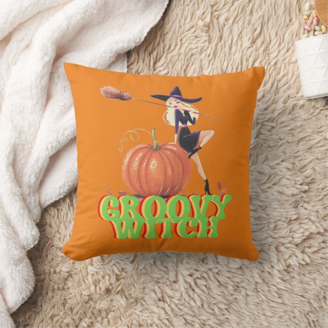 GROOVY WITCH Lustig Halloween-häxor Kudde (Filt)