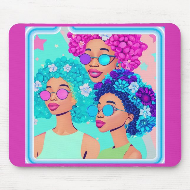 Groovy Women with Flowers Mouse Pad Musmatta (Framsidan)