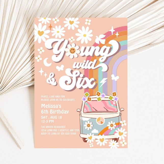 Groovy Young Wild och SIX Rainbow 6-årsdag Inbjudningar (Skapare uppladdad)
