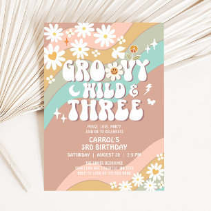 Groovy Young Wild och tre 3-års födelsedag Inbjudningar