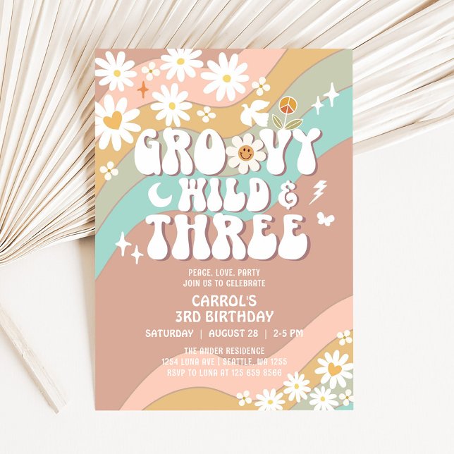 Groovy Young Wild och tre 3-års födelsedag Inbjudningar (Skapare uppladdad)