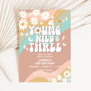 Groovy Young Wild och tre 3-års födelsedag Inbjudningar