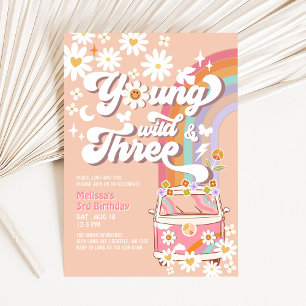 Groovy Young Wild och tre 3-års födelsedag Inbjudningar