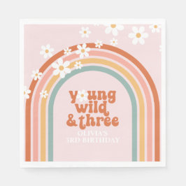 Groovy Young Wild Three Daisy regnbåge 3-årsdag Pappersservett