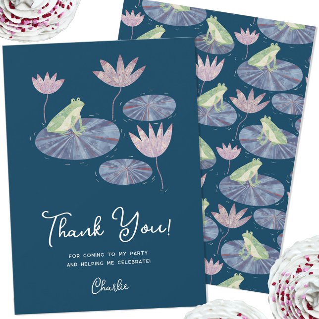 Grop på en Lily Pad-Personlig - tackkort Inbjudningar (Cute frog themed personalized custom text thank you card)
