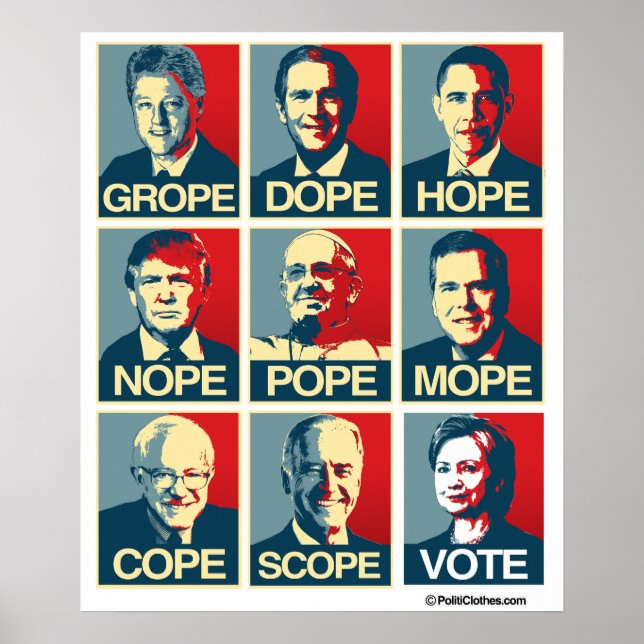 Grope Dope Hope Nope Pope Mope Cope Scope Vote Poster (Framsidan)