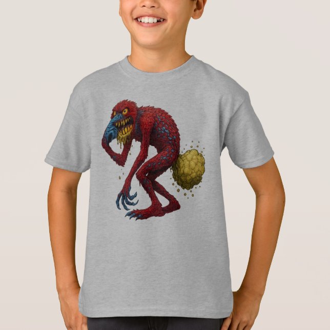 Gross Out Monster Farting Nose-Picking Creature T Shirt (Framsida)