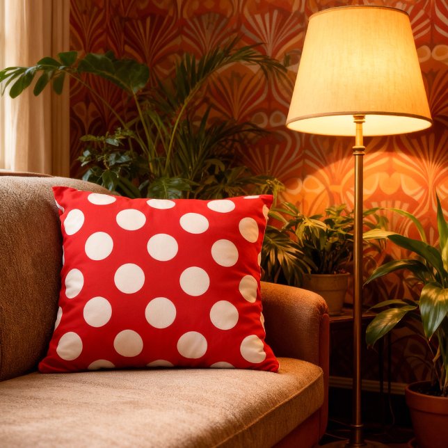 Große Punkte - rot weiß |  Kudde (rotes Kissen mit weißen Polka Dots )