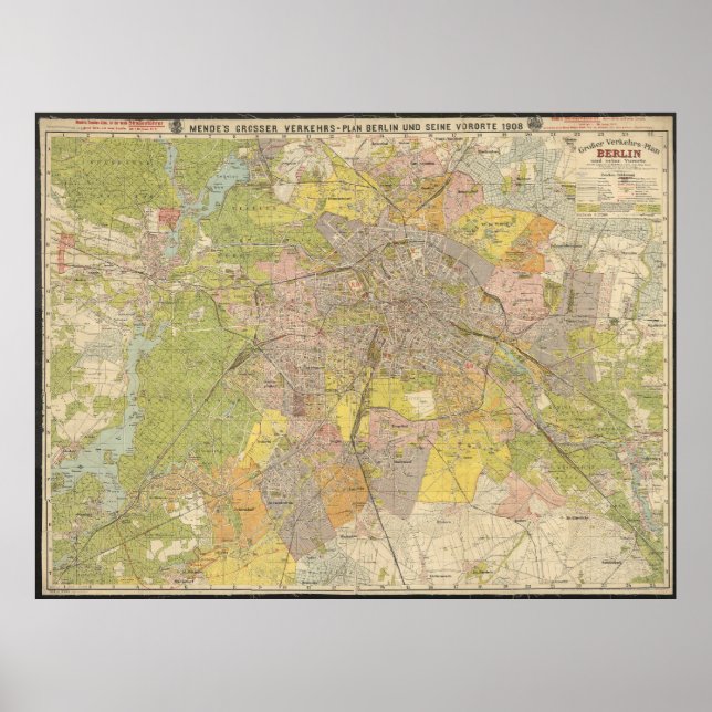 Grosser Verkehrs-Plan Berlin 1908 – Historic Map   Poster (Framsidan)