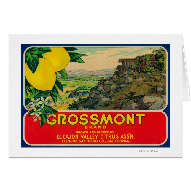 Grossmont Lemon LabelEl Cajon, CA Hälsningskort (Framsidan Horizontal)