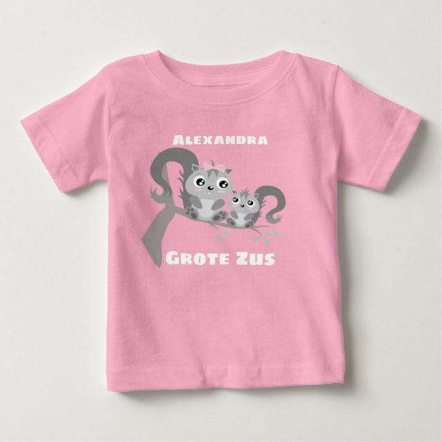 Grote zus aanpasbaar naam met eekhoorntjes baby t t shirt (Framsida)