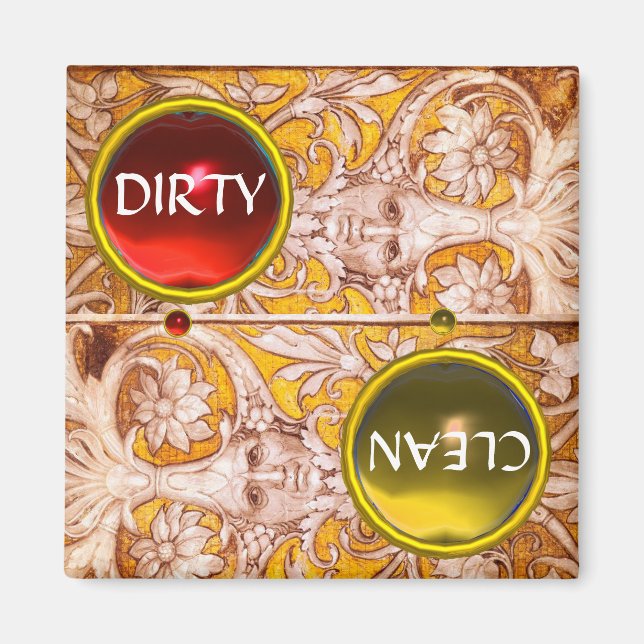 GROTESQUE ANSIKTE GULD WITE FLOWERS DIRTY CLEAN MAGNET (Framsidan)