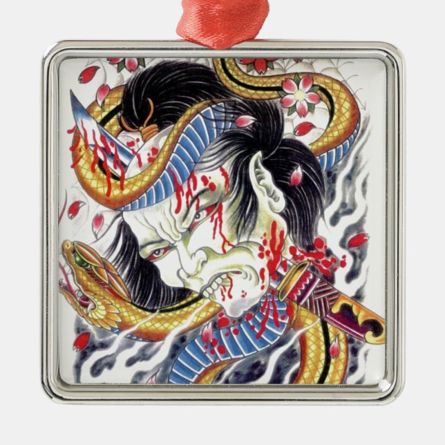 Grotesque & Snake Tattoo Design Julgransprydnad Metall (Framsidan)