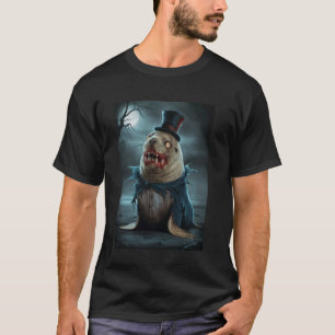 Grotesque Walrus in Vampire Attire Scary Creates T Shirt