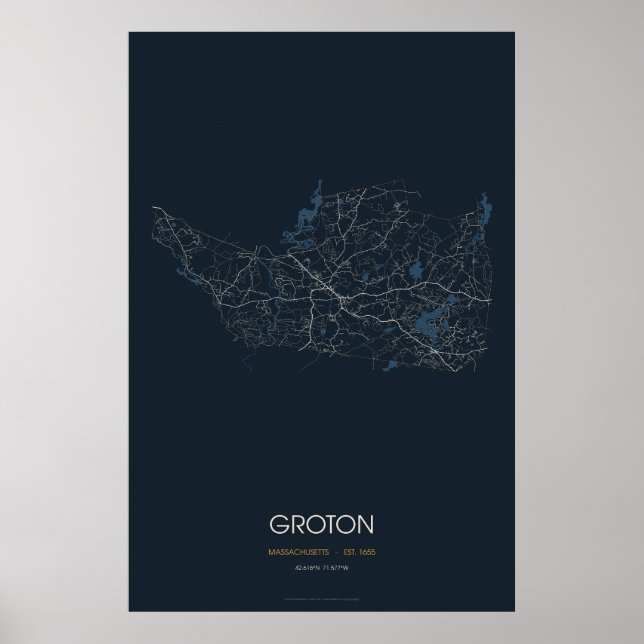 Groton Massachusetts Gatukarta Poster (Natt) (Framsidan)