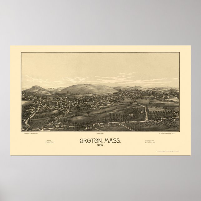 Groton, MORSA Panoramic Karta - 1886 Poster (Framsidan)