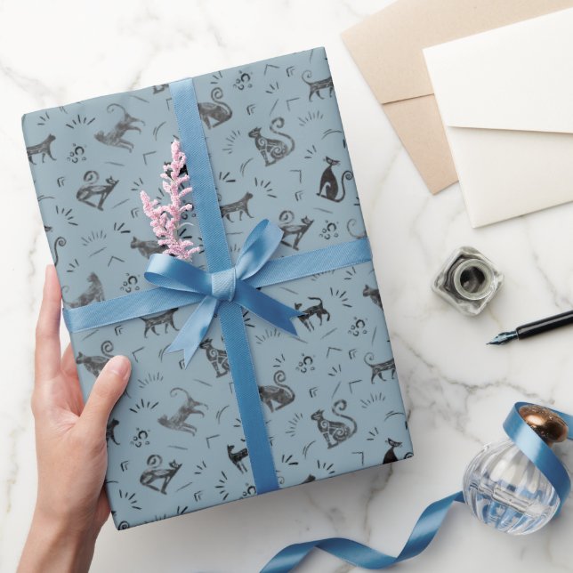 Grottkonstkatter på ljust grå Azure Presentpapper (Gifting)