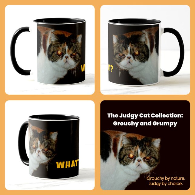 Grouchy Exotic Shorthair “WHAT?” Judgy Cat Mugg (Skapare uppladdad)