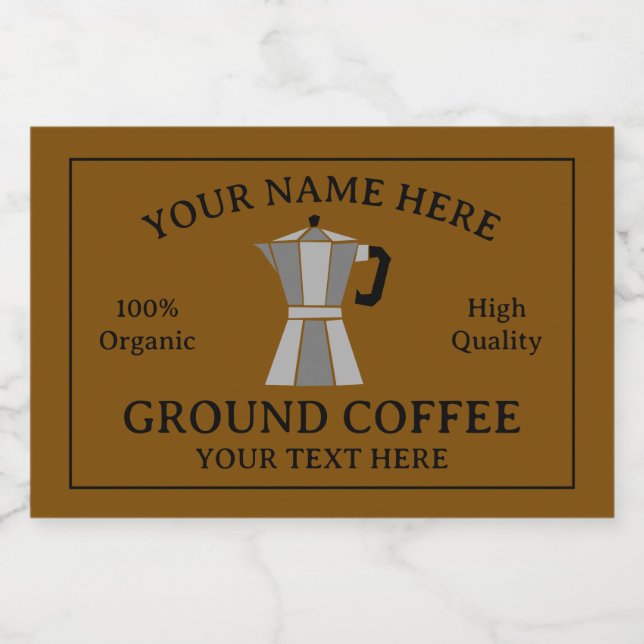Ground coffee food label template with moka pot mat etiketter (Singel etikett)