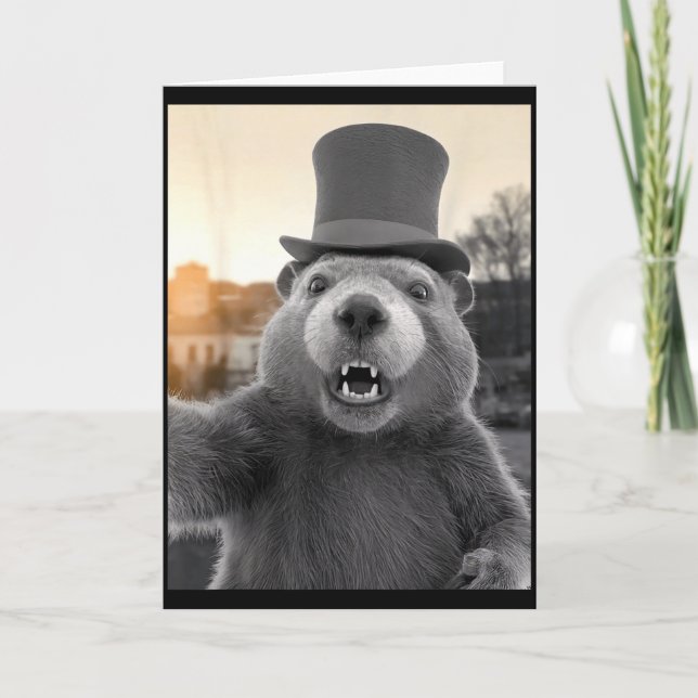 Ground Hog Day Murmeldjur Roligt Groundhog Selfie  Kort (Framsida)