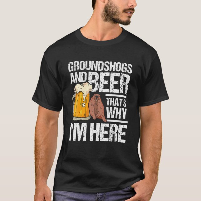Groundhog And Beer Groundhog Day Marmot Woodchuck T Shirt (Framsida)