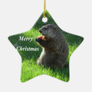 Groundhog äta julgransprydnad keramik