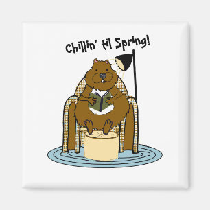 Groundhog Bookworm Väntar på Vår Magnet
