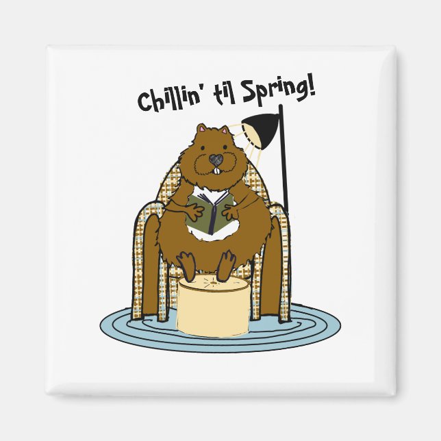 Groundhog Bookworm Väntar på Vår Magnet (Framsidan)