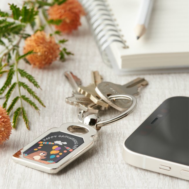 Groundhog Day Firande: Shadow eller Shine? Rektangulärt Silverfärgad Nyckelring (Sidan)