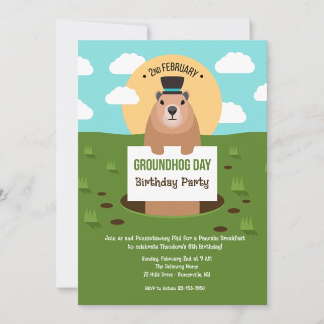 Groundhog Day Födelsedagsfest Inbjudningar (Framsida)
