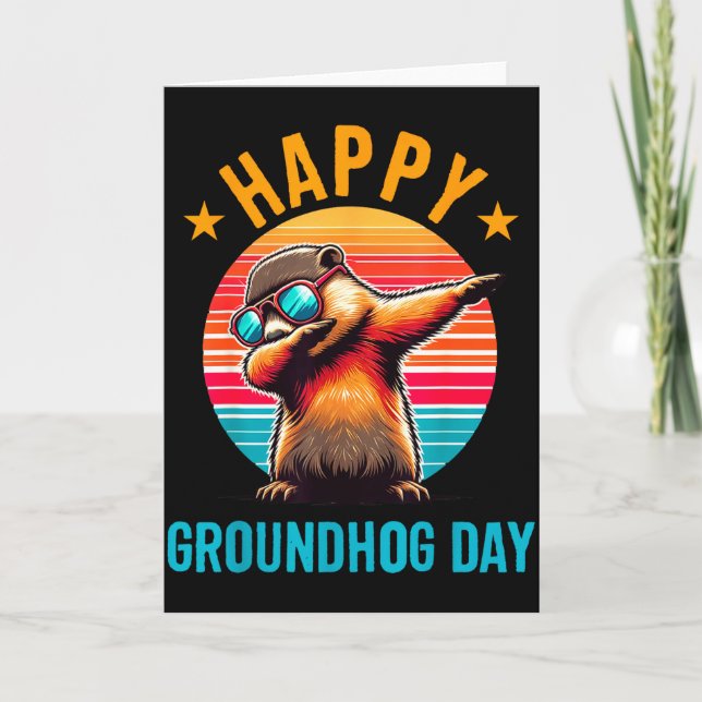 Groundhog Day Happy Dabbing Ground Hog Kids Funny  Kort (Framsida)