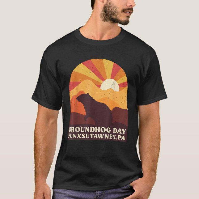 Groundhog Day Punxsutawney PA Men Women Retro Vint T Shirt (Framsida)