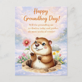 Groundhog Day watercolor  Helg Vykort