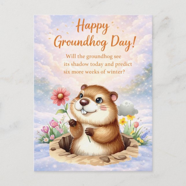 Groundhog Day watercolor  Helg Vykort (Framsida)