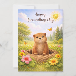 Groundhog day watercolor julkort