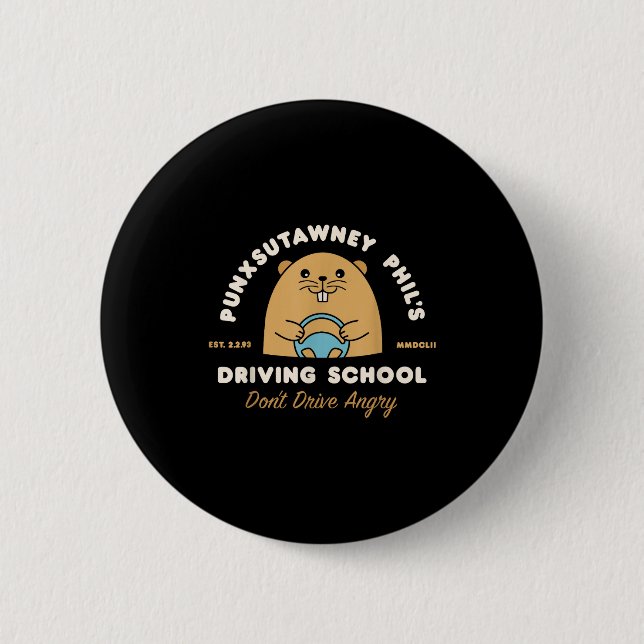 Groundhog Driving School Funny Men Women Retro Rod Knapp (Framsida)
