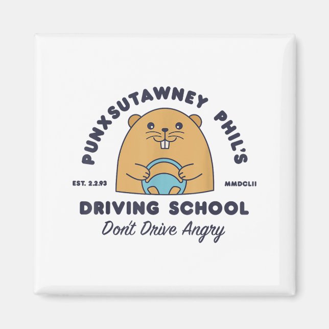 Groundhog Driving School Funny Men Women Retro Rod Magnet (Framsidan)