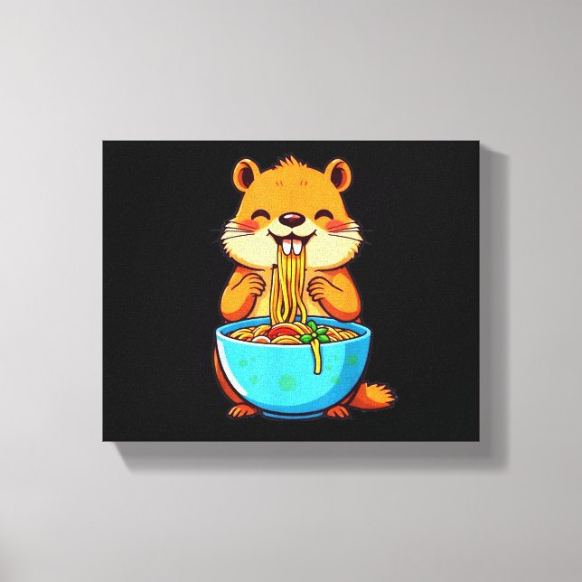 Groundhog Eating Ramen Lycklig Groundhog Day Canvastryck (Framsida)