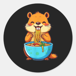 Groundhog Eating Ramen Lycklig Groundhog Day Runt Klistermärke