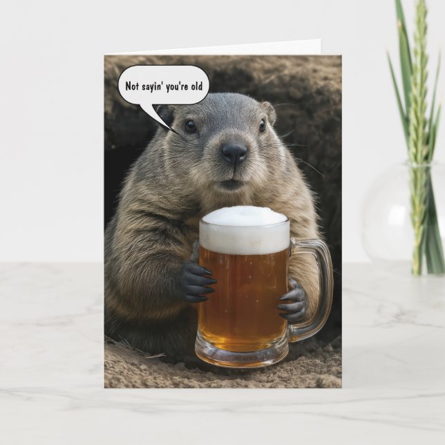 Groundhog Getting Old Birthday With Beer Mug  Kort (Framsida)
