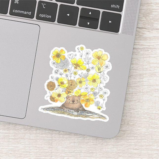 Groundhog och Gula blommor Klistermärken (Detalj)