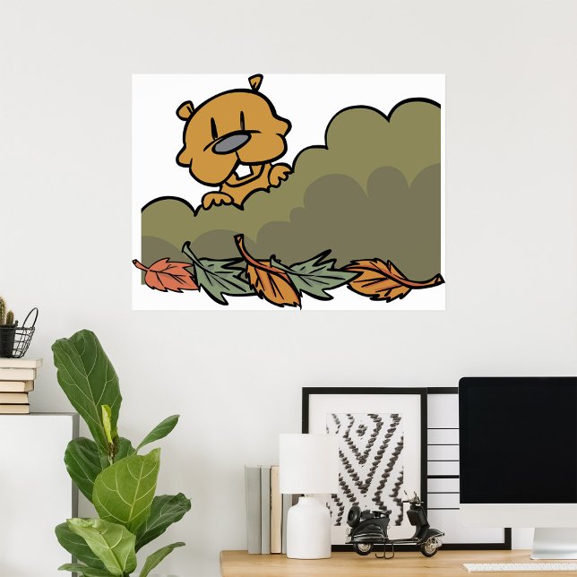 Groundhog Peeking through Autumn Busks Poster (Skapare uppladdad)