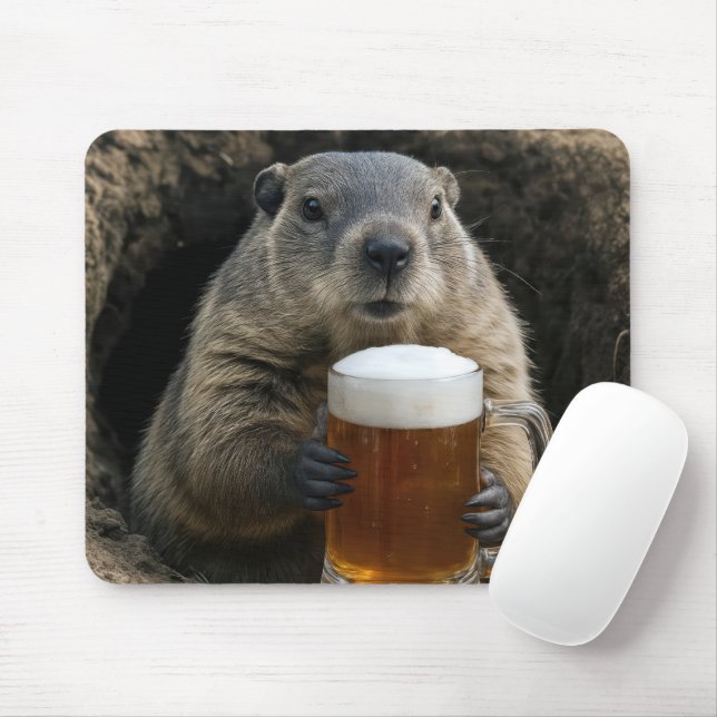 Groundhog With Mug of Beer Musmatta (Med mus)