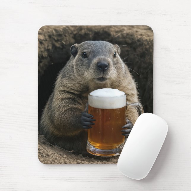 Groundhog With Mug of Beer Musmatta (Med mus)