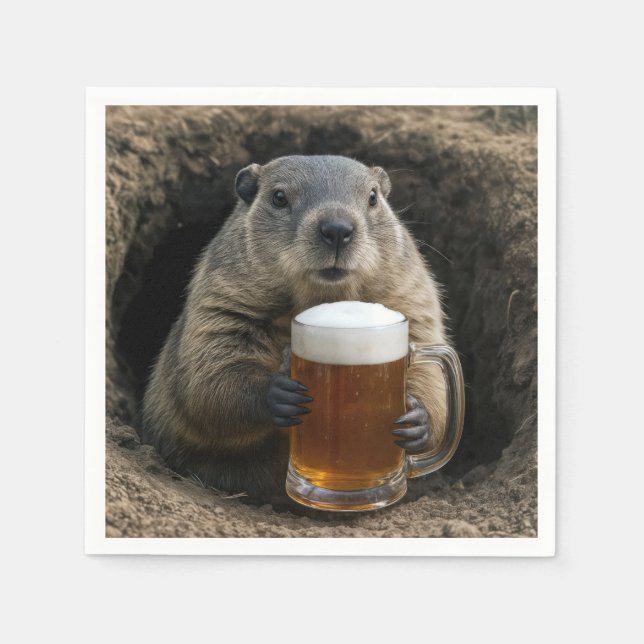 Groundhog With Mug of Beer Pappersservett (Framsidan)