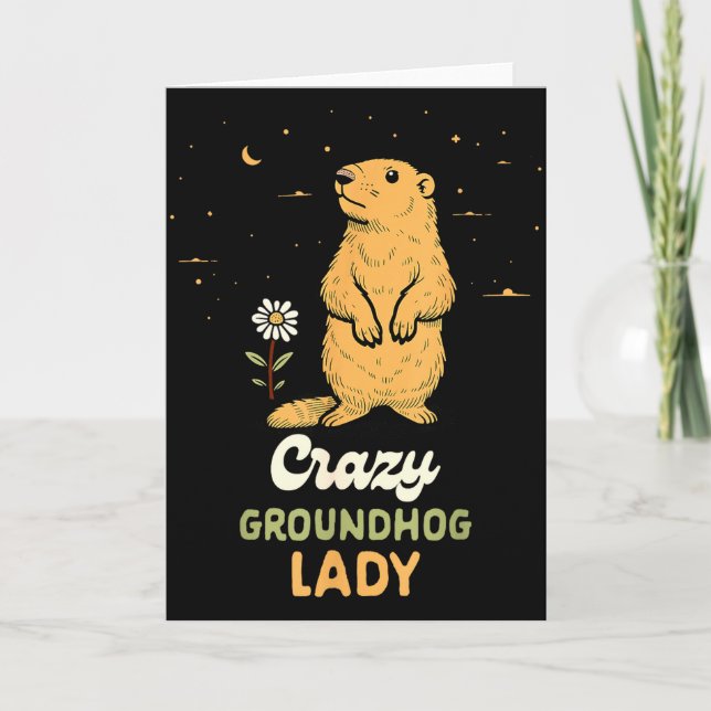 Groundhog Woman Girl Happy February 2nd Crazy Grou Kort (Framsida)
