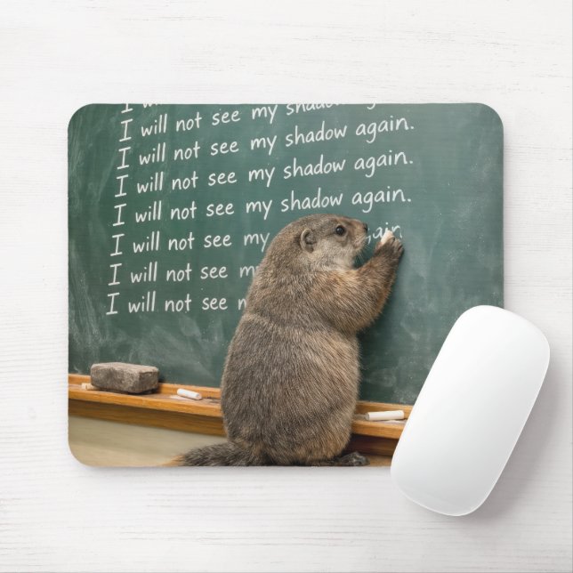 Groundhog Writing Lines on a Green Chalkboard Musmatta (Med mus)