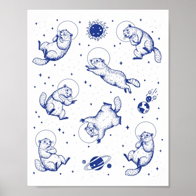 Groundhogs Astronaut In Space Funny Retro Groundho Poster (Framsidan)